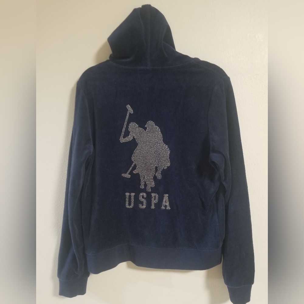 U.S Polo assn. Navy blue Velour Rhinestone embellished polo .track suit jacket